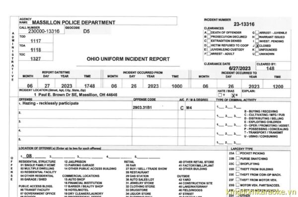 Massillon Hazing incident - Police report